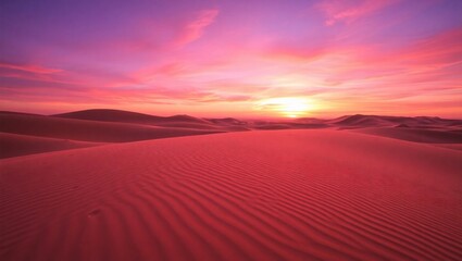 Vibrant sunset over rolling desert dunes landscape