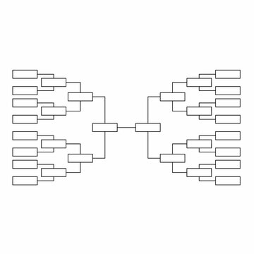 Blank tournament bracket chart template with 32 teams, single elimination layout. Ideal for sports, esports, competitions, and event planning visuals.