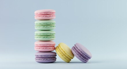 Obraz premium Colorful Macaron Stack on Blue Background