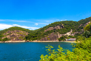 Fototapeta premium Tropical Urca Red Beach Rocks Water Rio de Janeiro Brazil.