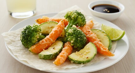 Vegetable tempura with broccoli, carrot, and zucchini