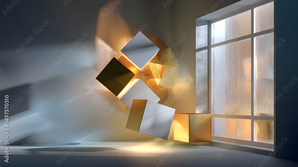 Poster abstract window design featuring yellow and white patterns creating a unique visual impact