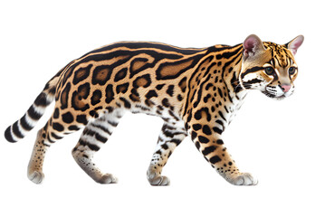 Fototapeta premium Ocelot walking on black background