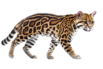 Ocelot walking on black background