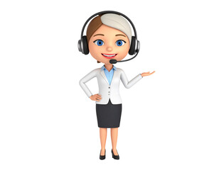 Friendly 3d cartoon customer service agent isolated on a white background
