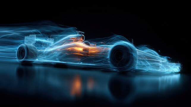 Glowing aerodynamic car silhouette with energy flow