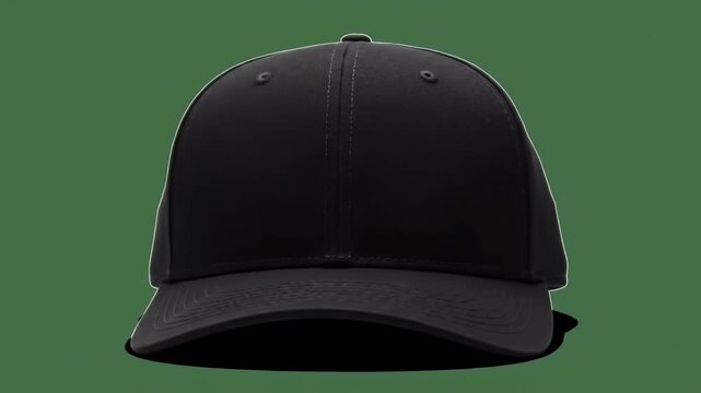 Black Baseball Cap Rotating on Green Screen Background Simple Product Shot