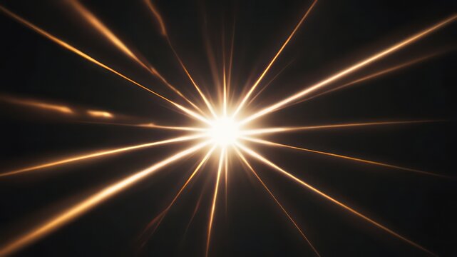 Abstract Radiating Light Burst Golden Rays on Black Background