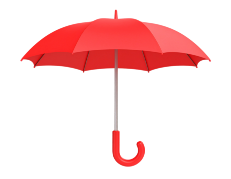 A vibrant red umbrella, closed, with a curved handle