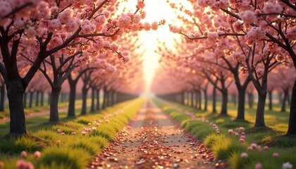 Blossom Tree Lined Path in Spring