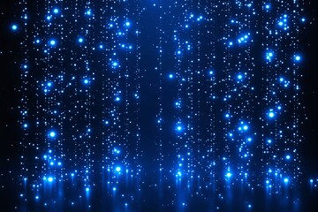 Obraz premium Glowing blue particles falling in a digital space background.