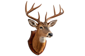 Fototapeta premium Whitetail Deer Taxidermy Mount on Wooden Plaque on transparent background, AI Generated