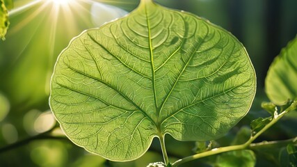Sunlit Leaf Vein Detail A Close-Up of Nature's Intricate Design
