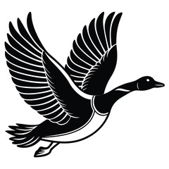 Majestic Goose in Flight A Black and White Illustration