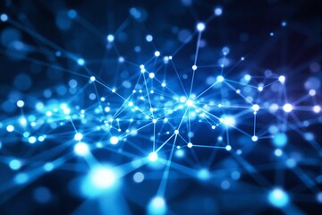 Fototapeta premium Abstract glowing network connections with blue light effects on dark background.