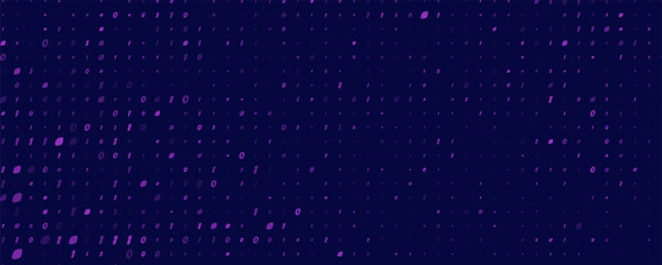 Abstract Binary Software Programming Code Background. Random Parts of Program Code. Digital Data Technology Concept. Random Binary Data Matrix Wide Vector Illustration.