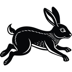 Elegant Black and White Hare Illustration Leaping Hare Design