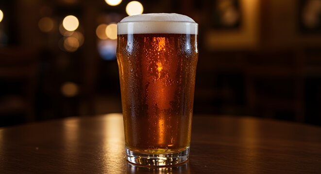 Glass of Beer with Foam on Table