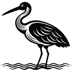 Elegant Black and White Heron Illustration Bird Art Print