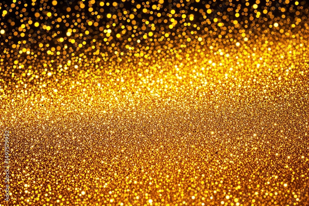 Poster golden glitter background with sparkling bokeh light effect.