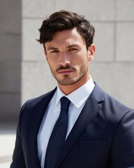 well-groomed man in suit, crisp background, direct eye contact, corporate tone