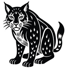 Elegant Black and White Bobcat Illustration