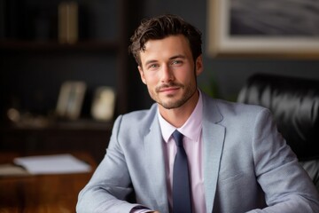 young entrepreneur business headshot, soft office background, professional look, confident eyes