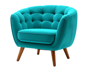 Teal tufted armchair on wooden legs
