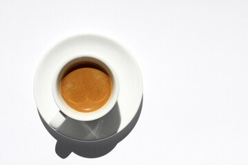 Espresso. Shot of Fresh Espresso Coffee on White Background.