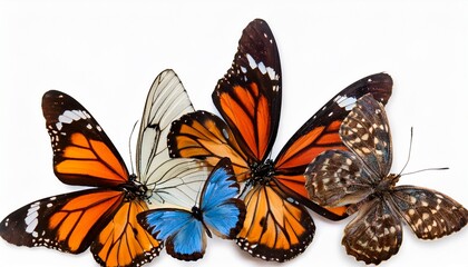 group of beautiful butterflies isolated on white background