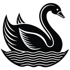 Elegant Black Swan Illustration Graceful Waterfowl Design