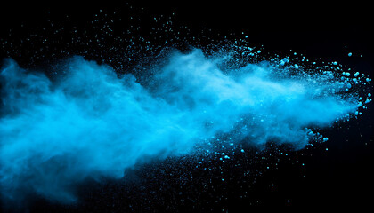 Abstract Blue Powder Explosion on Black Background Dynamic Texture