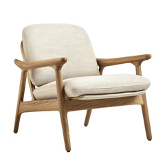 Modern armchair, light beige upholstery,  wooden frame