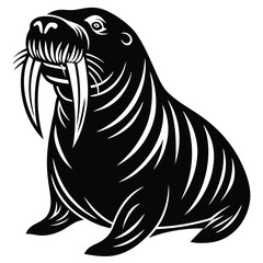 Majestic Walrus Illustration Black and White Vector Art