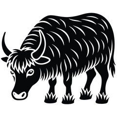 Majestic Yak Illustration Black and White Vector Graphic