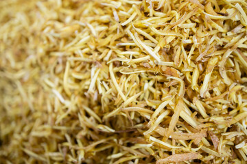 Dried traditional spice roots are commonly used in Thailand cooking to add flavor and aroma to various dishes in market
