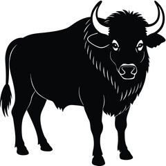 Majestic Silhouette of a Powerful Bison Black and White Illustration
