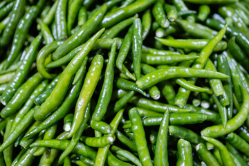 Traditional green spice peppers are fresh vegetables commonly found in Thailand market adding flavor and heat to many dishes with lively appeal