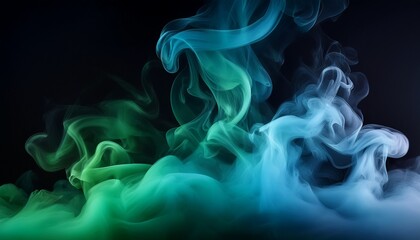 abstract backdrop cloud of green and blue smoke on a black isolated background soft mystery horror design spooky background