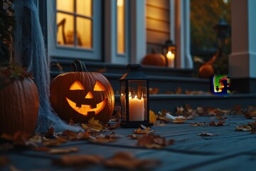 Obraz premium Halloween Pumpkins and Spooky Decor Scene