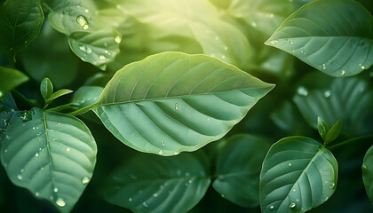 Obraz premium Nature of Green Leaves in Garden During Summer, Perfect for Spring Background, Cover Page, Greenery Environment, and Ecology Wallpaper Design