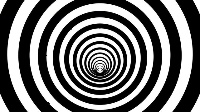 Classic spiral illusion with black and white contrast that creates a hypnotic effect and depth as if the spiral is moving inwards. 3D animation
