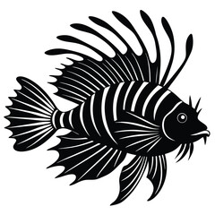 Majestic Lionfish Black and White Illustration of a Venomous Fish