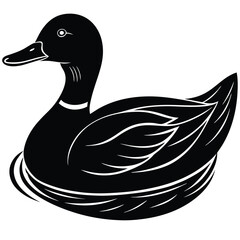 Elegant Black and White Illustration of a Mallard Duck on Water