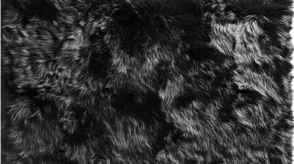 Naklejka premium Luxurious Black Fur Texture: A high-angle, close-up view of a dense, rich black fur texture, showcasing the intricate details and softness of the material, conveying an aura of opulence and comfort.