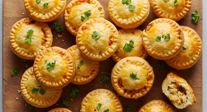 Mini Pies on Wooden Board