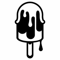 Minimalist black and white illustration of a melting ice cream or sorbet popsicle silhouette on white background