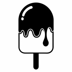 Minimalist black and white illustration of a melting ice cream or sorbet popsicle silhouette on white background