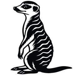 Striped Meerkat Illustration Black and White Animal Art