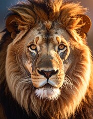 Fototapeta premium beautiful detailed close up image of a lion looking at camera
